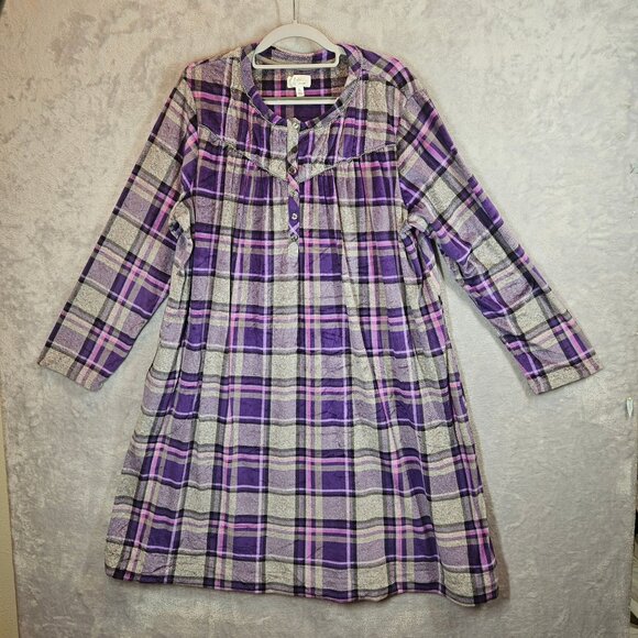 Aria Purple Plaid Nightgown Long Sleeve Button Womens 1X Lounge Wear soft fleece - Picture 1 of 15
